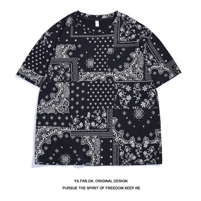 703-T263-P30夏季男士休闲腰果花满印T恤潮牌M-5XL白底,男装T恤,星座703