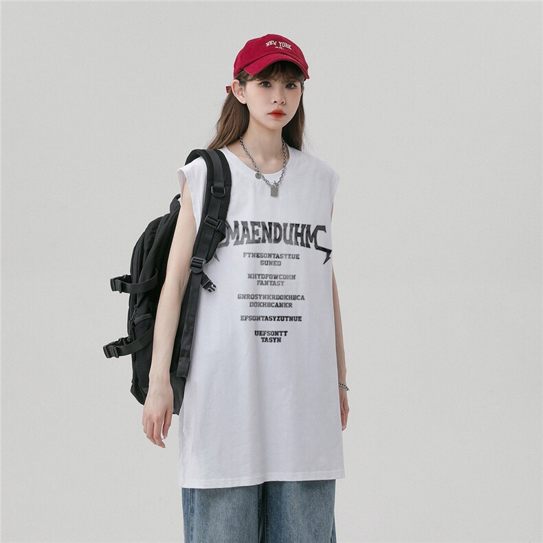 中性风新款夏季时尚百搭宽松字母印花无袖短袖T恤DT508P30控48,男装T恤,A247A