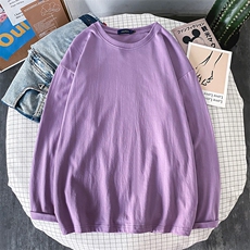 纯棉2024春新款情侣纯色长袖T恤男女士圆领打底衫A158-T88889-P20，男装T恤，电商A158-1