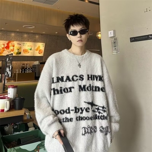 美式复古高街字母毛衣男秋冬季宽松情侣针织衫上衣 M5713图片