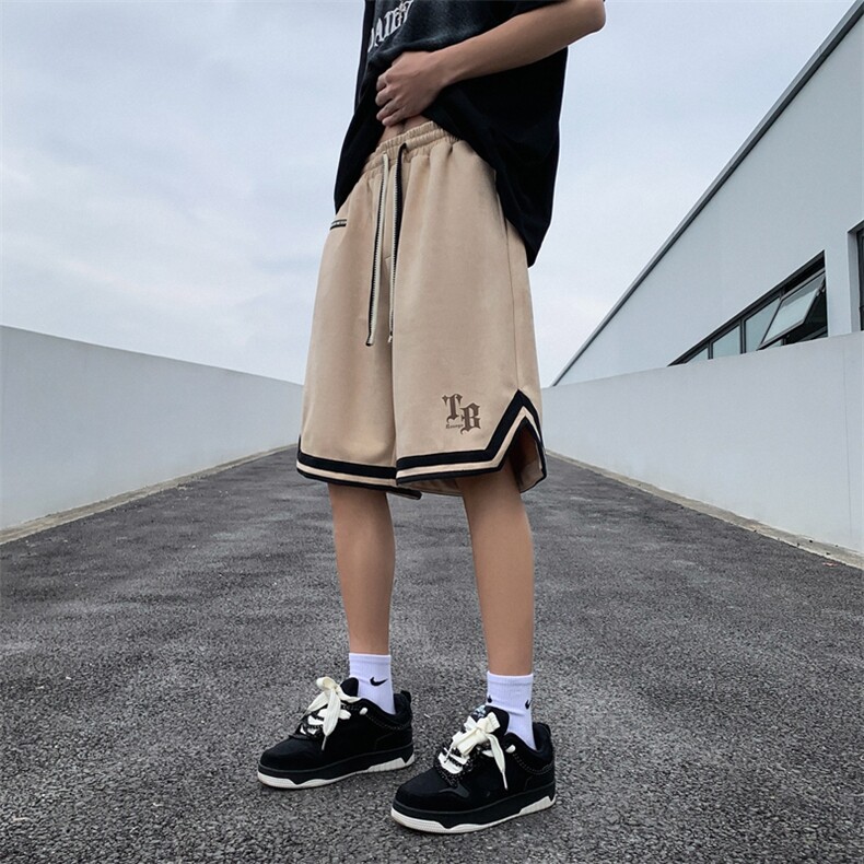 XZ213-DK008-P45控58港风大码麂皮绒刺绣抽绳运动休闲裤五分裤,男装牛仔裤,星座213