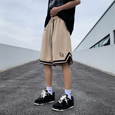 XZ213-DK008-P45控58港风大码麂皮绒刺绣抽绳运动休闲裤五分裤，男装牛仔裤，星座213