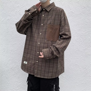 危机青年 日系复古格纹长袖衬衫男女 春秋宽松百搭休闲衬衣上衣服图片