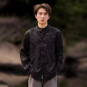 新中式男装风衬衫男长袖唐装汉服外套刺绣衬衣春秋CSA313-P48图片