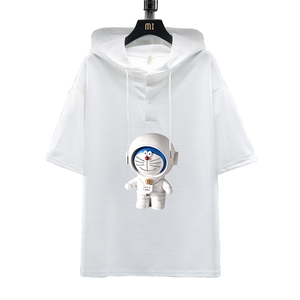LD54233-P45 连帽短袖t恤男大码胖子带帽五分袖中袖 展架图片