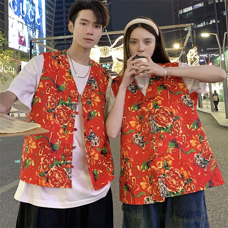 RM1男女休闲东北大花马甲背心外套团队服汉服新中式风民族潮,男装背心/马甲,星座115A(原星座507）