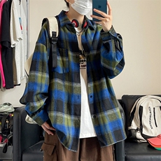 韩版潮流复古格子大码翻领长袖衬衫内搭外套C2192-P30【特价】，男装衬衫，电商A007