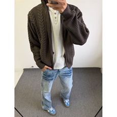 现货绞花毛衣老钱风针织衫开衫外套W6819-P80，男装针织衫/毛衣，星座1212