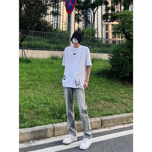 牛仔裤长裤高街宽松美式复古微喇裤子 KZ99033-TP38图片