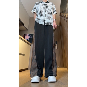 现货侧面褶皱拼接设计感风垂感冰丝休闲裤K801-P50控78