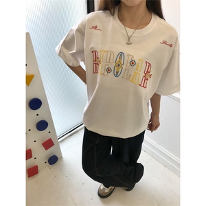 网图有货 夏季民族图腾锁链刺绣宽松短袖t恤男女情侣上衣A506-P35图片