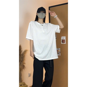 亨利领纯色简约短袖T恤男女宽松型韩版百搭休闲上衣T3697-特价P27图片