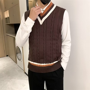 轻奢风百搭毛衣坎肩针织无袖背心叠穿新款马甲男复古英伦学院风潮