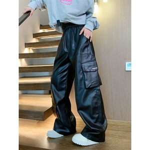 皮裤子男士韩版潮流高街帅气痞子口袋2025春季ins长裤K6115-P57图片
