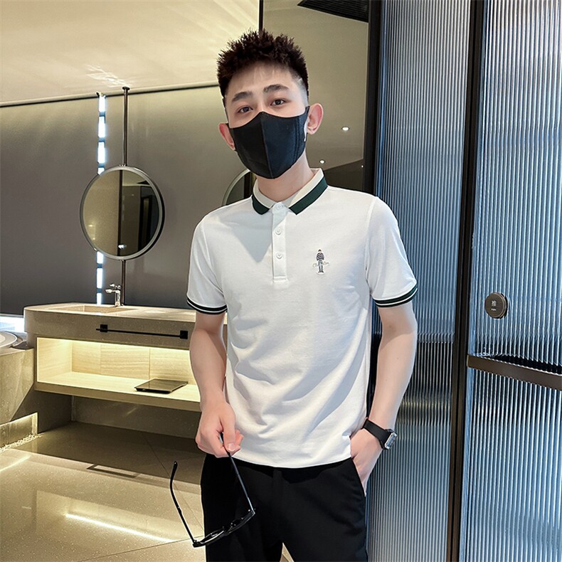 2024小人刺绣小伙风短袖T恤痞帅时尚翻领Polo衫T0267-P50,男装T恤,电商D342
