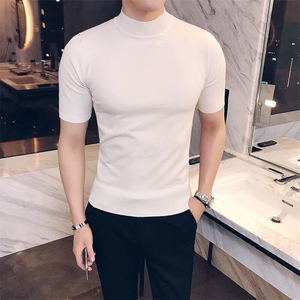 男士毛衣半高领春秋内搭短袖针织衫男紧身中领纯色线衣修身打底衫图片