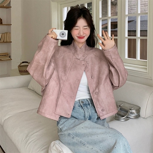 现货！粉紫皮衣外套女新款立领机车风PU皮衣上衣8703-P155-K238图片