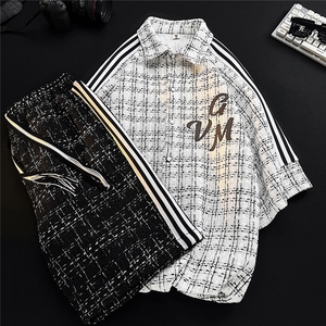 白底小香风短袖衬衣大码M-5XL肩部织带短袖衬衫男DCS9018P45控68