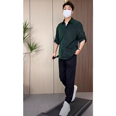 男尚夏季轻奢渐变设计师款液态彩色波光垂感透气宽松五分袖衬衫男，男装T恤，星座506A