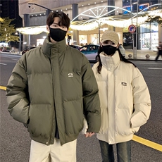 情侣冬装港风PU软皮棉服刺绣logo棉衣休闲加厚外套男G1103P128，男装棉衣，电商A339