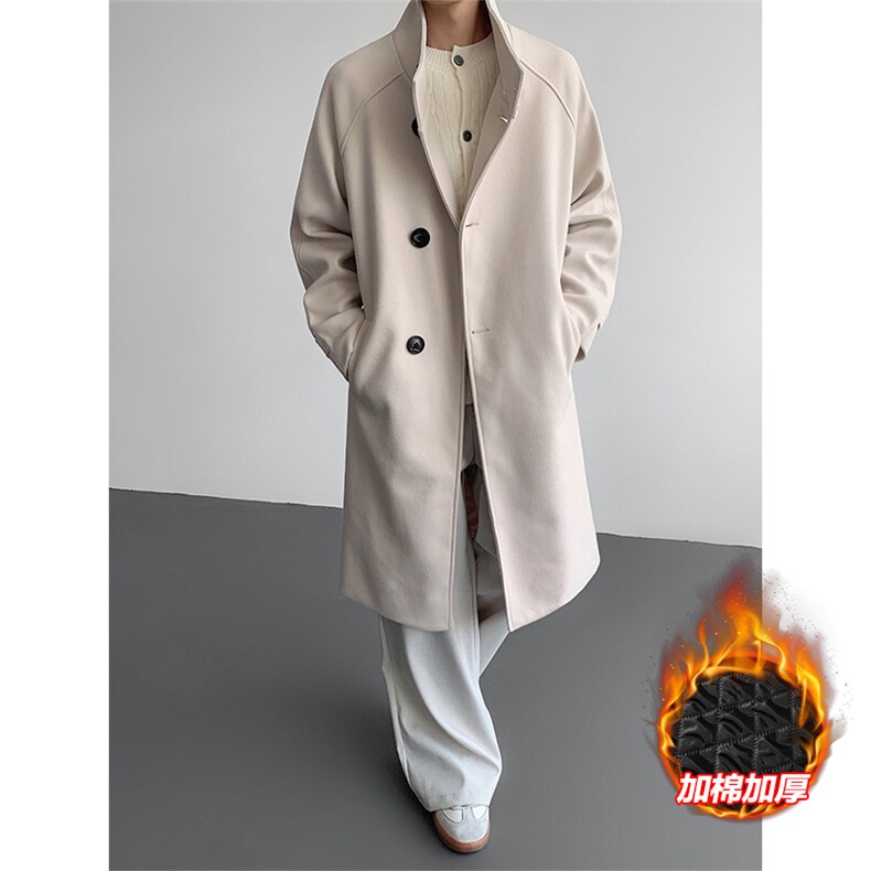 英伦风立领毛呢加厚棉衣中长款大衣外套男J5277J加棉-特P105控188，男装棉衣，电商A001-1