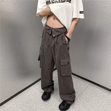 工装裤男夏季美式街头翻盖腰头设计感直筒阔腿裤休闲长裤~MK188，男装休闲裤，星座601-2
