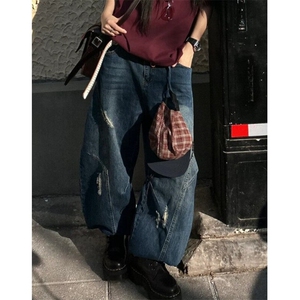 水洗牛仔裤男女2025春季新款宽松bf美式街头宽松拖地长裤-N8106图片