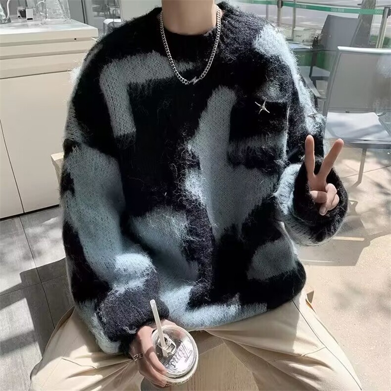 美式针织衫男韩版潮流拼色痞子帅气2024冬季新款ins毛衣MZ445-P50,男装针织衫/毛衣,星座412-3
