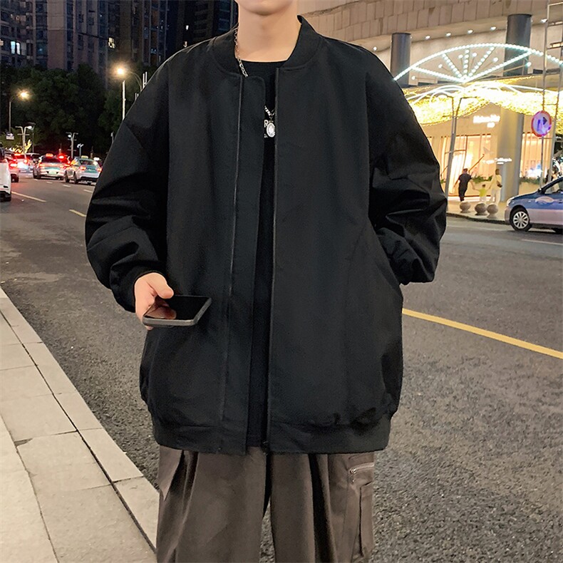 港风二开纯色上衣夹克宽松落肩棒球服冲锋衣外套JK860P65,男装夹克,星座1204-3