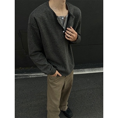 DD1013-P48加绒P58糯米面料假两件亨利领长袖T恤男内搭打底衫，男装针织衫/毛衣，电商A059