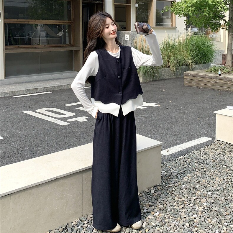 新款！大量！马甲白T阔腿裤两件套2C133-8977-P185-K248,女装套装/套裙,2C133