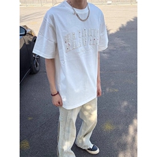 万针全刺绣工艺抖音得物高品质260克重磅纯棉双纱美式高街短袖T恤，男装T恤，电商A486