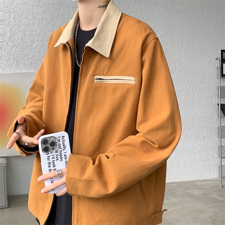 8XL-M水洗做旧帆布短款夹克男款vintage美式复古工装外套JK003P98图片