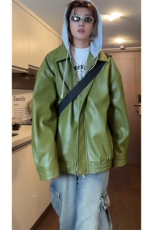 秋季新款QM2639-TP6598青少年男女可穿休闲宽松连帽皮夹克，男装夹克，电商A102