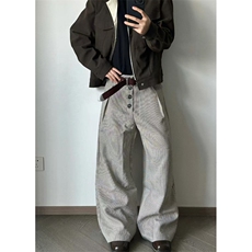 千鸟格复合打褶排扣a字阔腿西裤老钱风cleanfit通勤百搭X392，男装西裤，星座1116A（原606A-3）