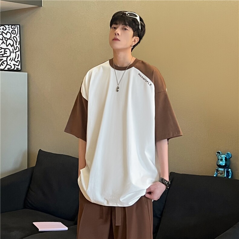 A450-DT339-P55控价89纯棉撞色圆领短袖，男装T恤，电商A450