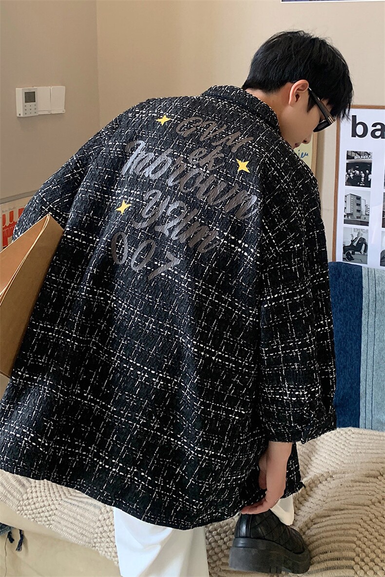 1港风小香风七分袖衬衫男大码中性风情侣潮衬衫QCS7019P45控69,男装衬衫,星座226-2