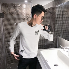 秋季新款男装长袖T恤精神小伙社会人绣标打底小衫C301B-CT01，男装T恤，电商C301B