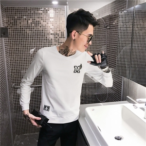 秋季新款男装长袖T恤精神小伙社会人绣标打底小衫C301B-CT01图片