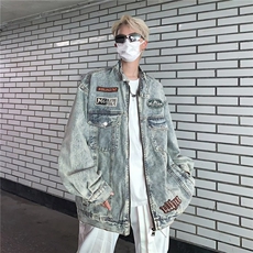 GC6065-P70美式复古刺绣牛仔外套春秋宽松休闲立领夹克机车服潮，男装工装外套，电商C233