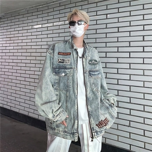 GC6065-P70 美式复古刺绣牛仔外套春秋宽松休闲立领夹克机车服潮图片