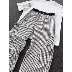 K5051/P40夏季薄款透气凉感格子裤男女同款垂感褶皱休闲裤长裤子，男装休闲裤，电商A141