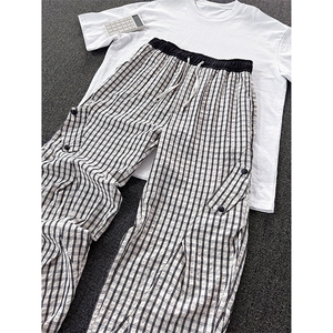 K5051/P40夏季薄款透气凉感格子裤男女同款垂感褶皱休闲裤长裤子图片