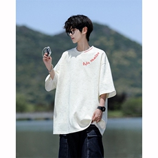 8XL-M高级感复古扎染短袖男波浪纹半截袖美式刺绣T恤DX345，男装T恤，电商D206-1