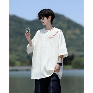 8XL-M 高级感复古扎染短袖男波浪纹半截袖美式刺绣T恤DX345图片