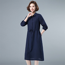 2021春秋季长袖气质显瘦百搭时尚减龄连衣裙中长款，女装连衣裙，独衣靓