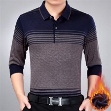 爸爸秋装上衣中老年男士长袖t恤春秋季2023新款翻领加绒POLO衫，男装T恤，电商B212（原钱塘6029）