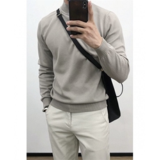 新款简约高级感半高领圆领针织衫短袖高端男士纯色打底831/P38特，男装T恤，电商A243
