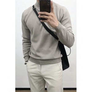 新款简约高级感半高领圆领针织衫短袖高端男士纯色打底831/P38特图片