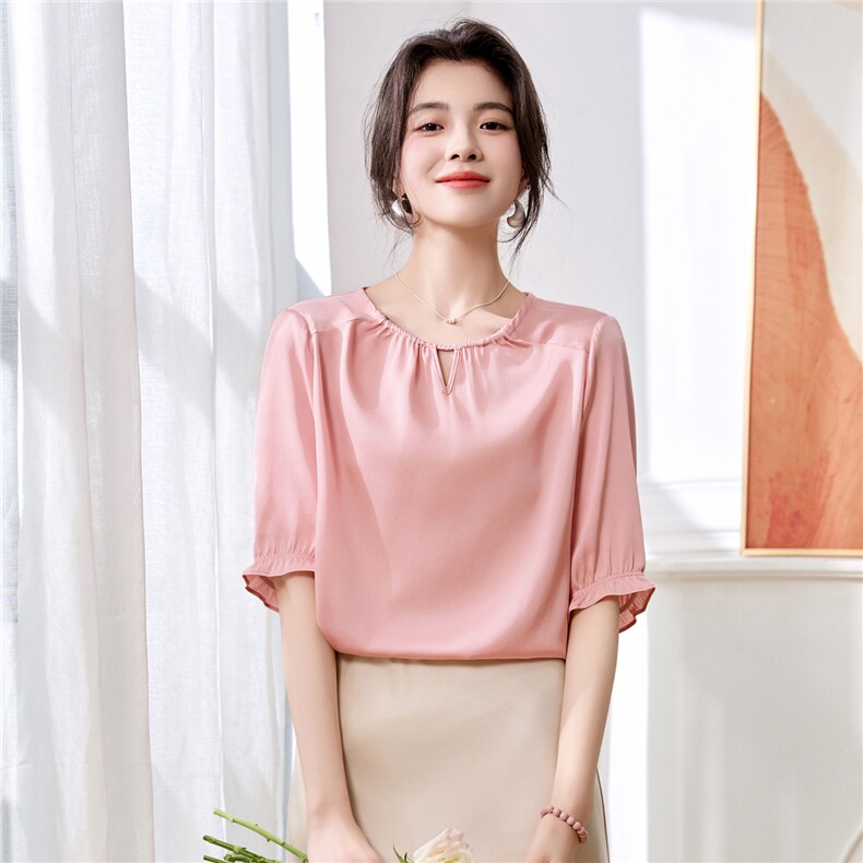 弹力双乔重磅真丝上衣女中袖2025夏装新款时尚气质小衫桑蚕丝衬衫，女装衬衫，阿舍尔精品